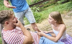 BBQ fuck, MMF style with a small tits hoe