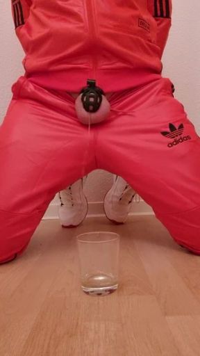 Chastity-Sub pisses and drinks his own piss