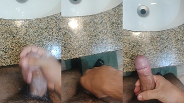 jerkingoff with cream and Cumming on the sink