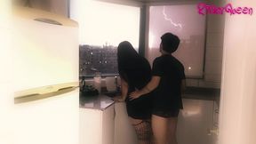 busty stepmother gets fucked up a storm in the kitchen