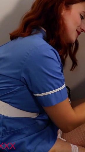 Hot Redhead Nurse Jerks Her Favourite Patient's Hard Cock