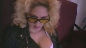 Curvy blondie in leather jacket sucks and gets fingered in backyard