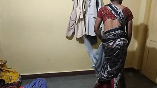 Cleaning home in mummy's saree