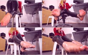 736. Smell Teacher Feet and Leather Pussy and Jerk off - Foot Fetish, JOI, JOE, Turtle Neck Sweater, Leather Leggings, Pearls