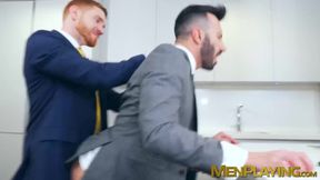 Hardcore take turn ass drilling by redhead Leander and sexy Johnny Viper