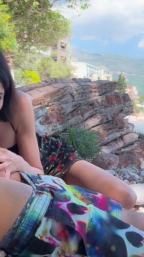 Risky Outdoor Dick Flashing on the Beach - I Took His Dick in My Hand and Helped Him Cum