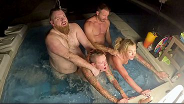 Housewife gets a wet and wild orgy in the hot tub