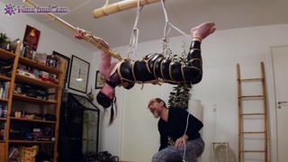 Wetlook dressed girl in Shibari Butterfly Harness suspension with breath play! - Free Preview!
