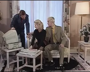 German blonde slut takes double penetration in a hot threesome