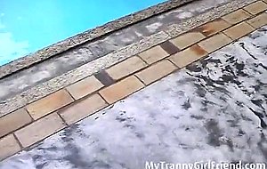 Outdoor fuck with a nude shemale bitch