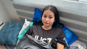 My stepsister&#039;s slut pretends to be sick and looks for the pretext for me to fuck her and cure her with my big cock.