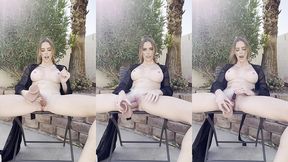 redhead slut plays outside