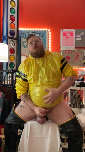 Chubby rubber bear slams his saline inflated big balls, rubs his chunky belly and fucks himself