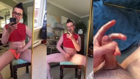 Chubby cutie tears his tighty-whities off for explosive uncut cum explosion in slow motion