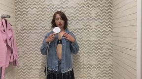 Getting wet in denim jacket and sexy bra!