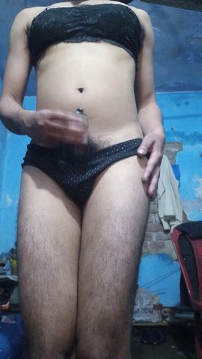 Young Indian Sissy Femboy Wearing His Step Sister's Bra and Panties