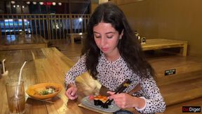 I Cum on a Girl's Face in Sushi Bar and She Eats Rolls with Cum on Her Face - Cumwalk