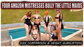 Powerful amazons Mel Fire, Nara Neveu, Fennix Queen and Ary make fun of tiny maids Cute Devil and Little Sally