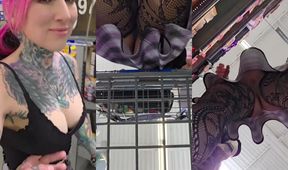 Naughty exhibitionist wife gets caught flashing pussy at Walmart