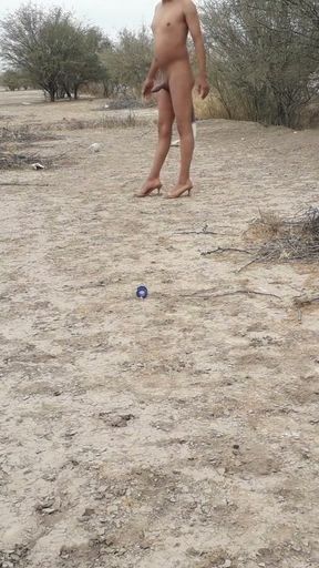 Cute trans slut naked in public in heels very hot butt plug   Clip 3