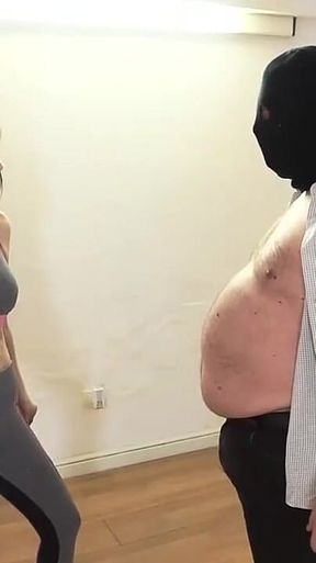 Gym Babe Dominates Fat Masked Submissive