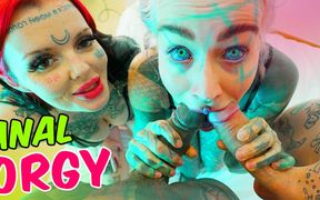 Tattoo Sluts Gaping Anal Holes in Rough Foursome - ATM &amp; POV