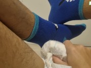 Diaper Man Wearing Disney Socks Jerking Off And Cumming