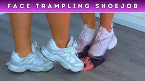 Goddess Amber & Miss Lucy - Stomping Your Face & Edging Your Cock Under Our Sweaty Gym Trainers (227A) - Hood & Cock Cam - Face Trampling Shoejob