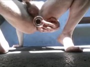 Straight guy fucking his ass outdoors on balcony - through the looking ass