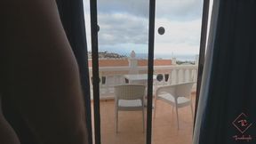 Hot blonde gives horny blowjob then gets fucked at Tenerife hotel window