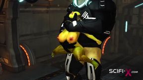 Alien Sex In A Starship. Female Green Alien Gets Fucked By A Big Monster