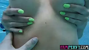 Naughty brunette petite stepsis JC Wilds riding on stepbros giant dick outdoor