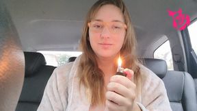 Solo Smoking Slim in the Car and Coughing