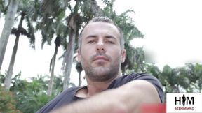 brock cooper strokes his thick uncut cock in tropical paradise solo!
