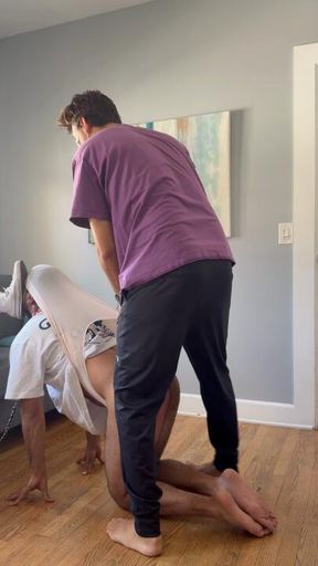 Leashed bitch gets a wedgie