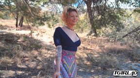 Trans MILF Peggy Bambalino rides her dildo