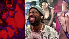 tight bald pussy demon girl getting fucked by tendrils, ai generated