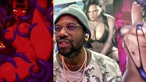 tight bald pussy demon girl getting fucked by tendrils, ai generated