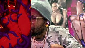 tight bald pussy demon girl getting fucked by tendrils, ai generated