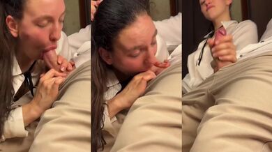 Public lecture sloppy deepthroat under the table