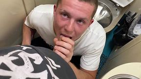 Hot train toilet BJ: Oliver Strelly sucks Falcon Al's cock on the move