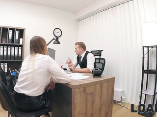 LOAN4K. Czech gal with biggest titties is sucking clerk’s large dick in his office