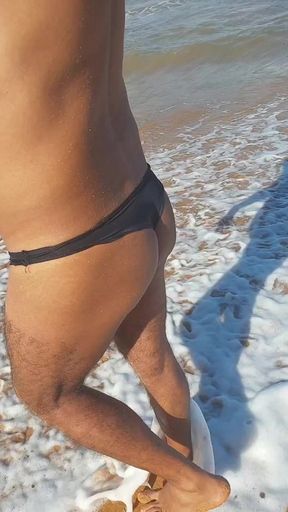 Ladysilva crossdresser walking in panties on the beach