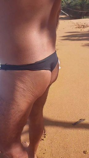 Ladysilva crossdresser walking in panties on the beach