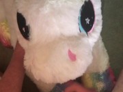 Cumming on my white plushie unicorn