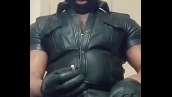 Black Full Leather Gear Smoke, Cock Stroke &amp_ Cum