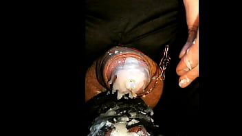 cock candle burning inside peehole, CBT extreme slave gimp lighting on fire this superchub glans dick head, 4 inch deep thightly plugged piss slit burns in pain