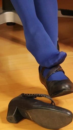Blue Tights, Mary Jane Heels & Shoeplay Fetish Tease