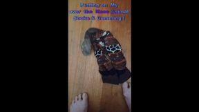 Putting on my long cute printed Socks Cum for you!