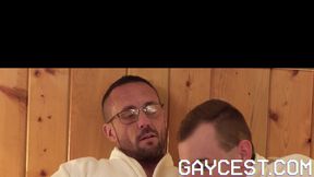 DILF doctor breeds bottom twink Blake Ellis in front of his stepuncle